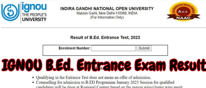 IGNOU B.Ed. Entrance Exam Result